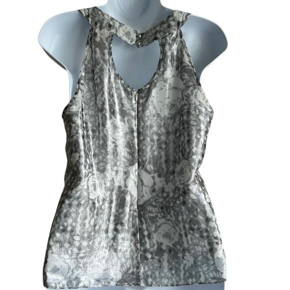 ECI Women Top 4 Metallic Silver Floral Rhinestone Neck Babydoll Disco‎ Glam Boho - Picture 3 of 11